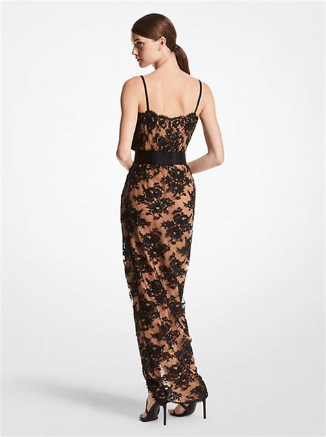 michael kors robe longue violet paillette|Paillette Embroidered Chantilly Lace Slip Gown .